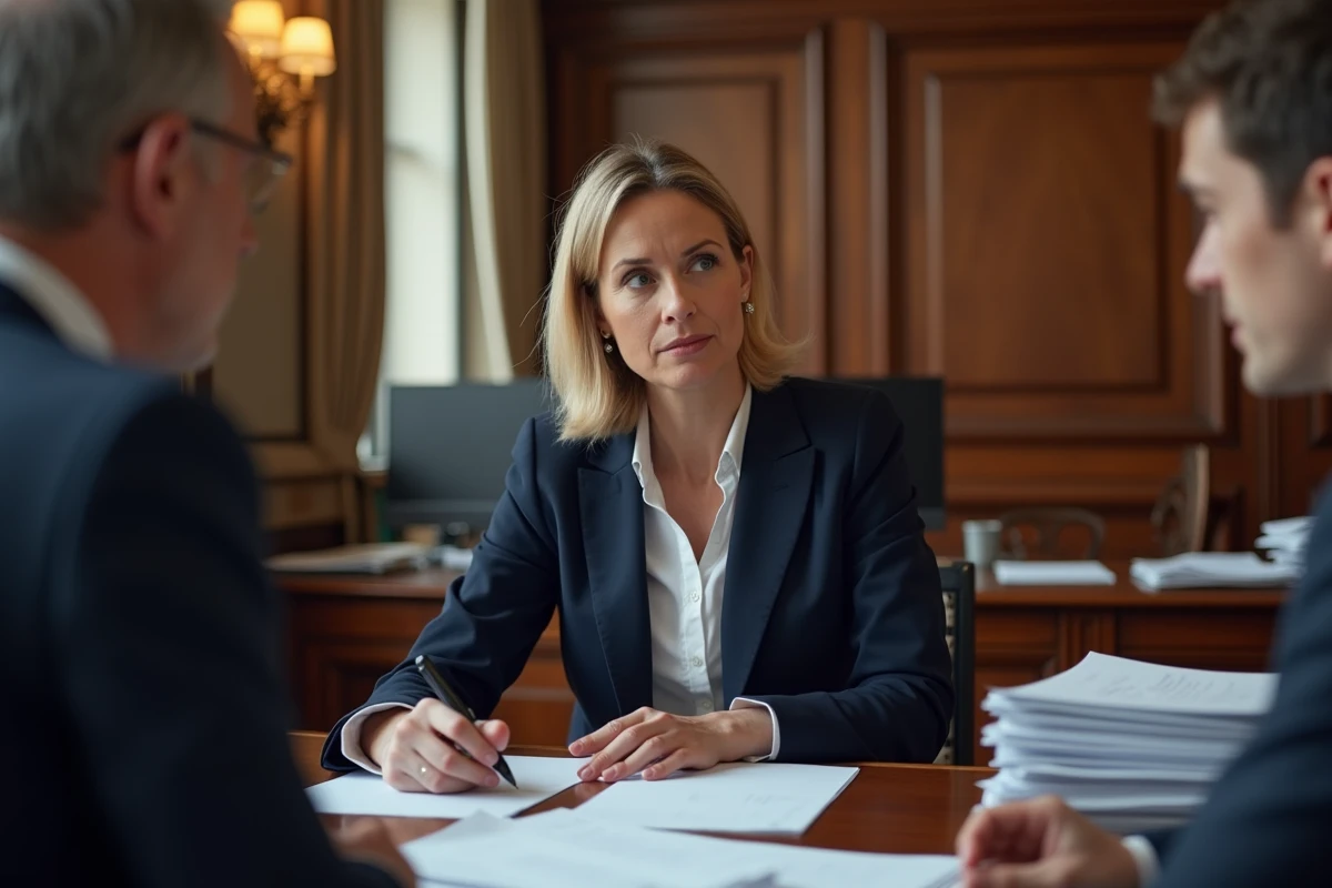 Agent civil expliquant des papiers à un couple dans une mairie