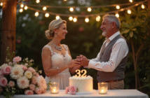 Couple d'âge moyen souriant lors d'une fête d'anniversaire de mariage