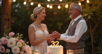 Couple d'âge moyen souriant lors d'une fête d'anniversaire de mariage