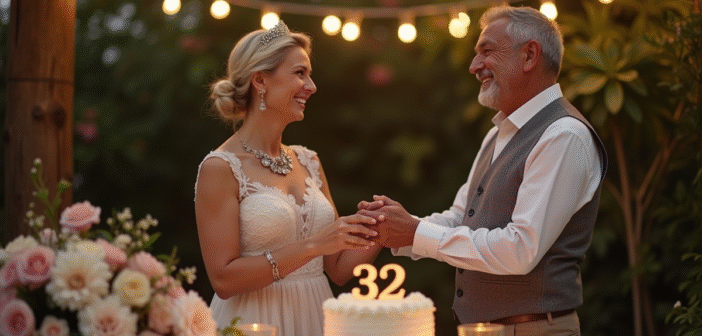Couple d'âge moyen souriant lors d'une fête d'anniversaire de mariage