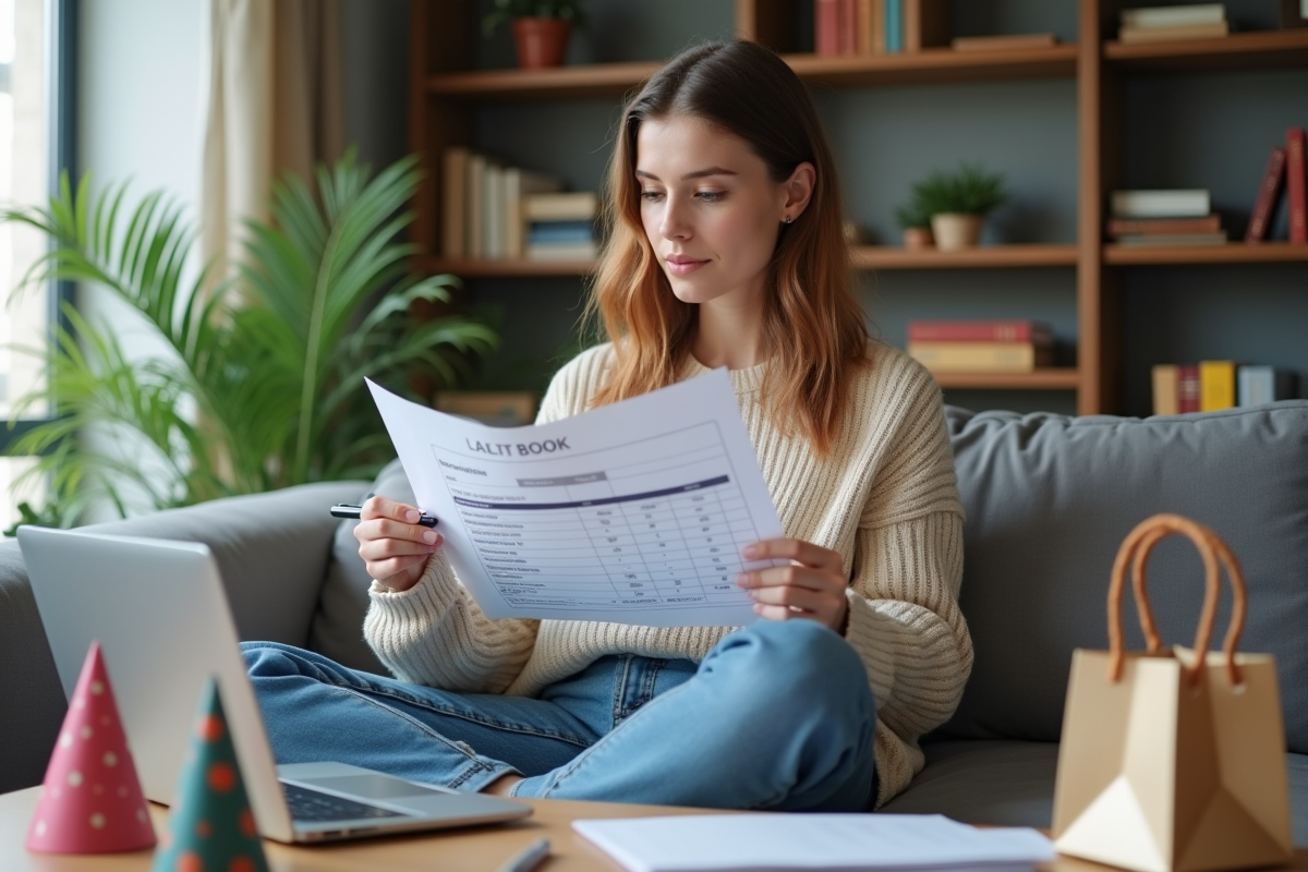 Jeune femme organisant un budget dans un appartement moderne