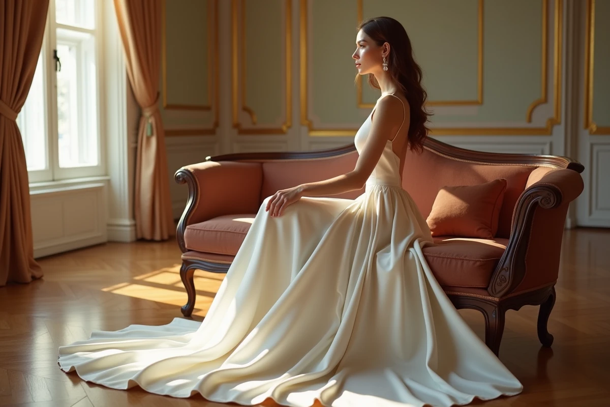 Jeune mariée assise dans un salon élégant et lumineux