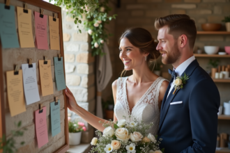 Jeune couple de mariés dans un atelier créatif