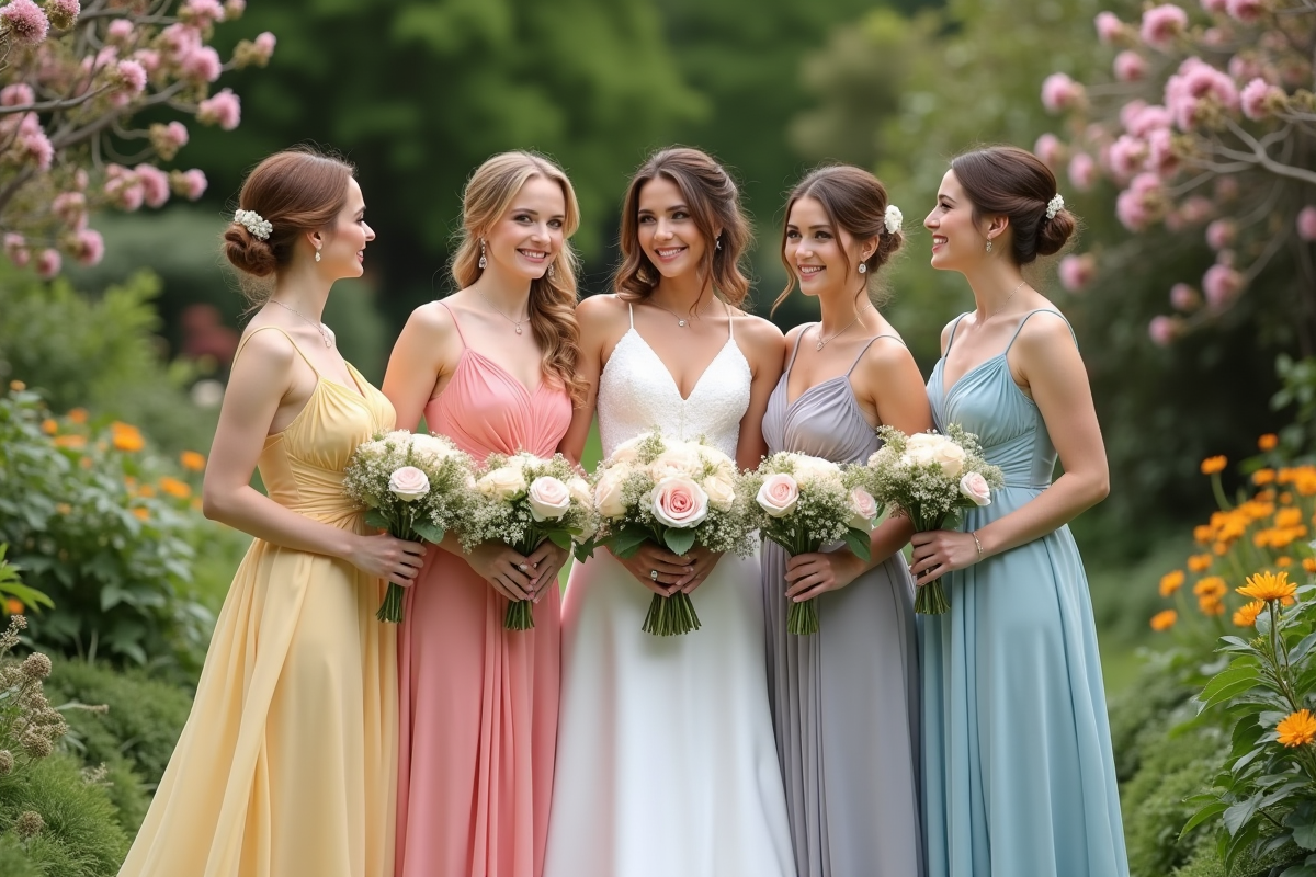 Mariée et demoiselles d