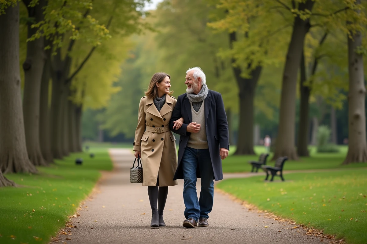 Couple marchant dans un parc en automne en pleine nature