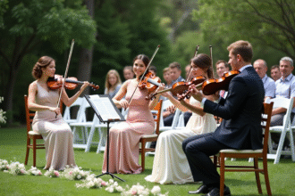 Quatuor à cordes lors d’un mariage en plein air