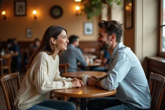 Jenifer et Ambroise se rencontrent pour la première fois dans un café parisien, assis face à face en pleine conversation animée