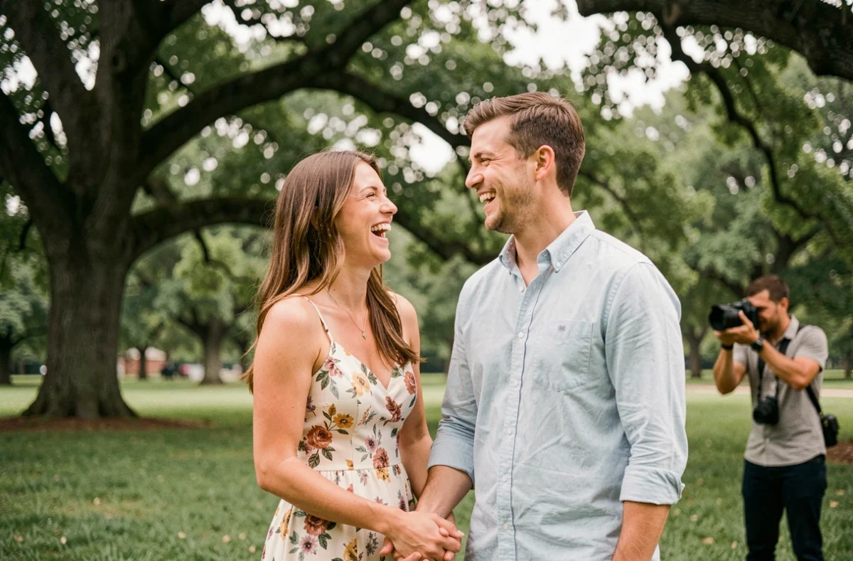 Séance photo de couple dans un parc verdoyant à Craponne capturée par un photographe professionnel